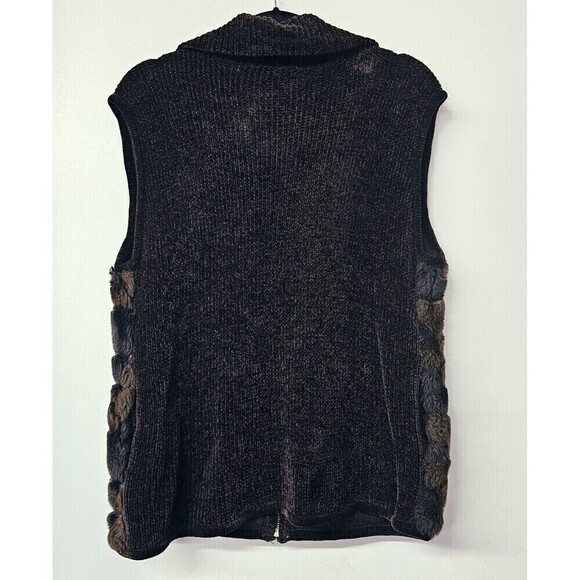 VICTORIA HARBOUR Vintage Brown Vest Full  Zip Faux Fur Pockets On Both Sides - Picture 6 of 6